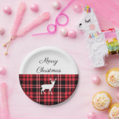 Tartan Pset Red KerstWhite Deer Papieren Bordje (Feest)