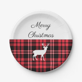 Tartan Pset Red KerstWhite Deer Papieren Bordje