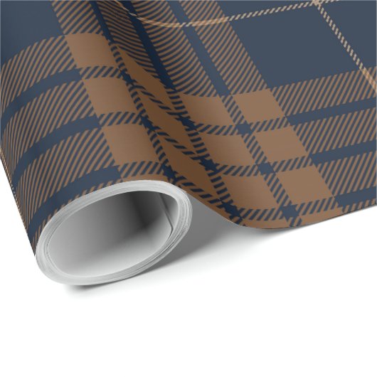 Tartan Pset Scottish Blue Brown Pattern Cadeaupapier (Rol Hoek)