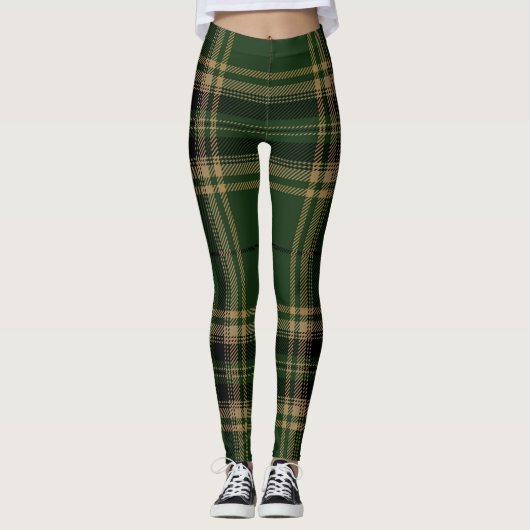 Tartan Pset Trendy Green Black Brown Pattern Leggings (Voorkant)