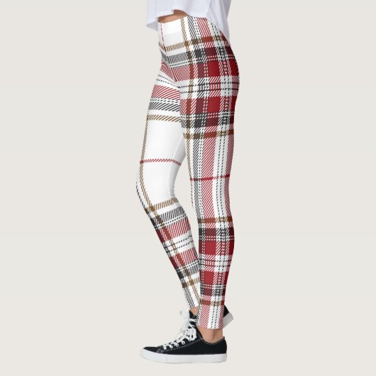 Tartan Pset Trendy Red en White Patroon Leggings (Links)