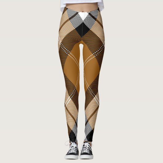 Tartan Pset Trendy Yellow Black White Pattern Leggings (Voorkant)