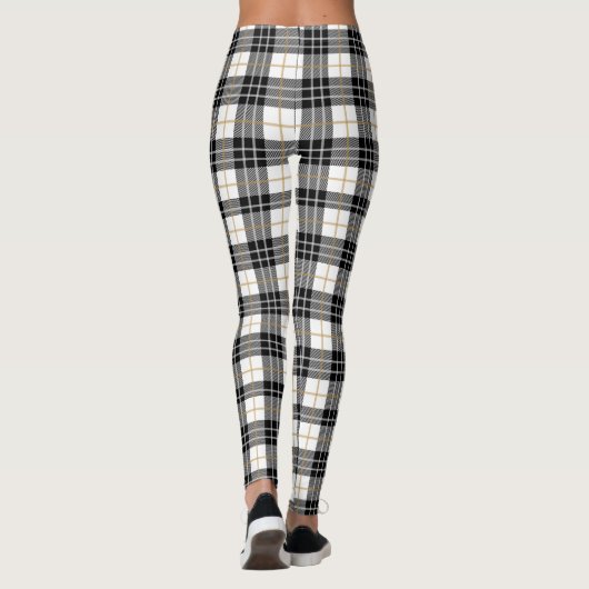 Tartan Pset White, Black, Gold Kerstmis Leggings (Achterkant)