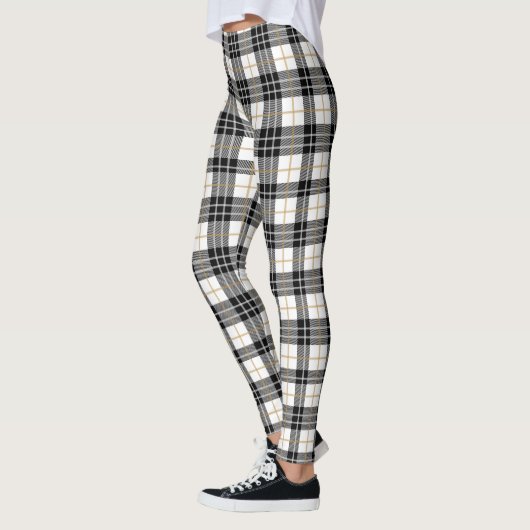 Tartan Pset White, Black, Gold Kerstmis Leggings (Links)