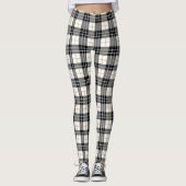 Tartan Pset White, Black, Gold Kerstmis Leggings (Voorkant)