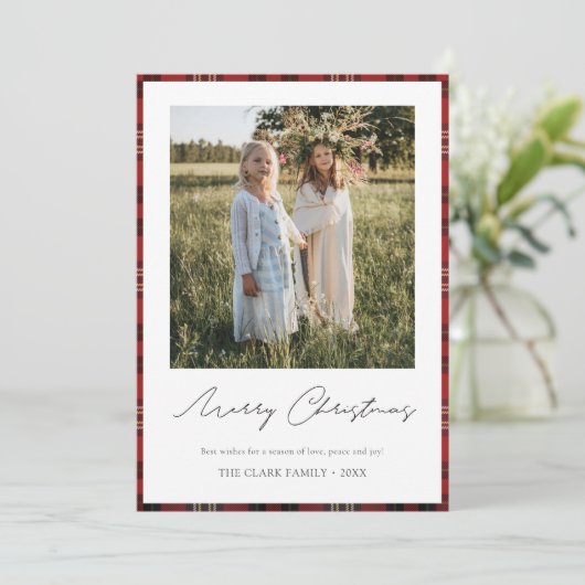 Tartan rand/achterkant Fijne Feestdagen Fotokaart Feestdagenkaart (Staand voorkant)