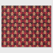 Tartan Red Black Gingerbread Sneeuwval Kerstmis Cadeaupapier (Vlak)