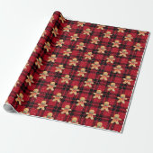 Tartan Red Black Gingerbread Sneeuwval Kerstmis Cadeaupapier (Uitgerold)