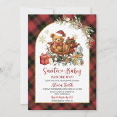 Tartan Red Christmas Santa Bear Baby Shower  Kaart (Voorkant)