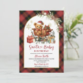 Tartan Red Christmas Santa Bear Baby Shower  Kaart (Staand voorkant)