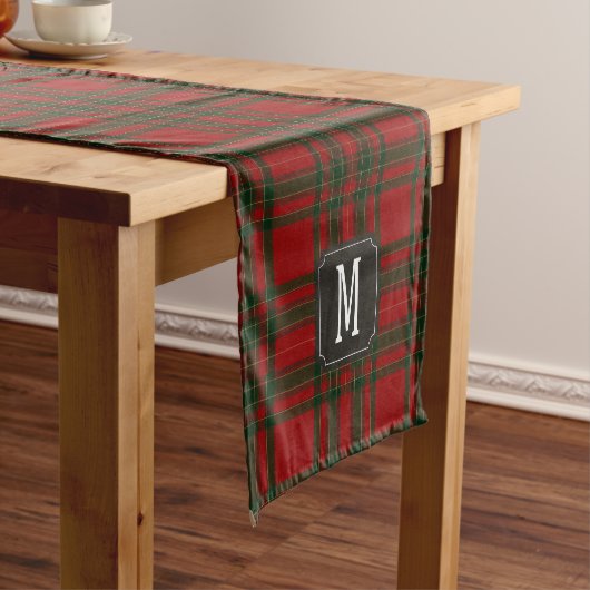 Tartan Red Green Monogram Korte Tafelloper (Voorbeeld)