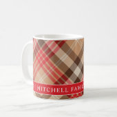 Tartan Red Tan Pset Custom Family Monogram Koffiemok (Voorkant links)
