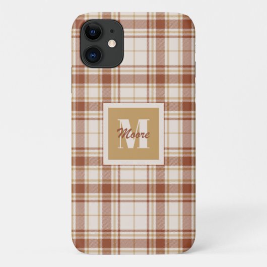 Tartan - Robuuste bruine en cementwitte telefoonta Case-Mate iPhone Case (Achterkant)