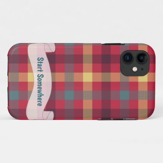 Tartan roodgele iPhone Case (Achterkant (horizontaal))