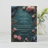 Tartan Roos Botanische Teal Bruiloft Uitnodiging (Staand voorkant)