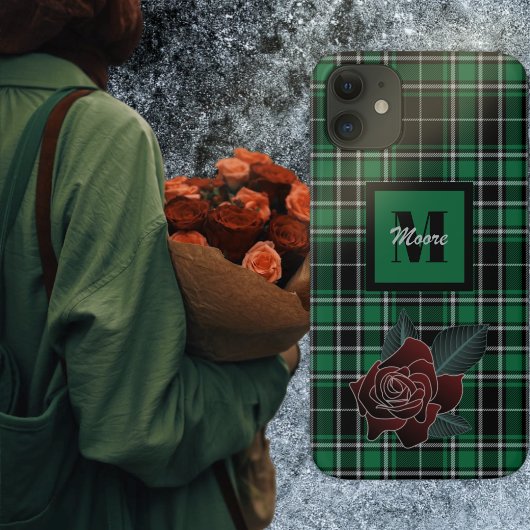 Tartan - Roos met zwarte en groene telefoontas Case-Mate iPhone Case