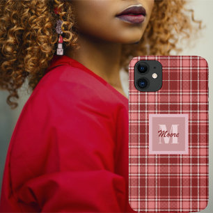 Tartan - Roze Rood en Cement Wit Case-Mate iPhone Case