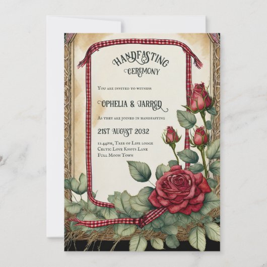 TARTAN ROZEN HANDFASTING CEREMONIE UITNODIGINGEN (Voorkant)