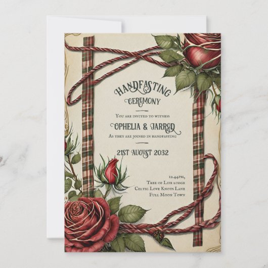 TARTAN ROZEN HANDFASTING CEREMONIE UITNODIGINGEN (Voorkant)