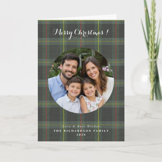 Tartan ruit aangepaste foto Kerstmis Kaart (Voorkant)