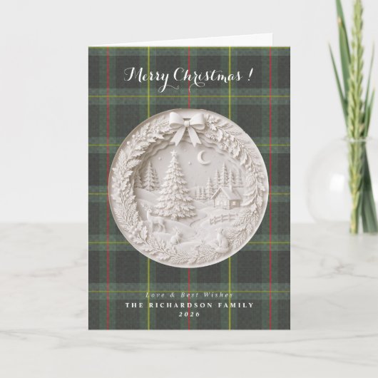 Tartan ruit Modern 3D papercut Kerstmis Kaart (Voorkant)