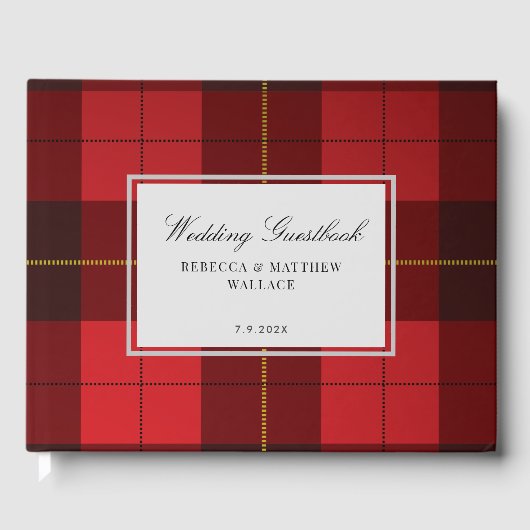 Tartan Rustic Wallace Plaid Rood Zwart Plaid Gastenboek (Voorkant)