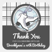 Tartan Schaatsen Kids Verjaardagsfeestje Favoriet Vierkante Sticker (Voorkant)