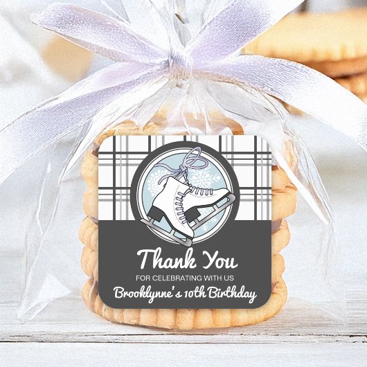 Tartan Schaatsen Kids Verjaardagsfeestje Favoriet Vierkante Sticker