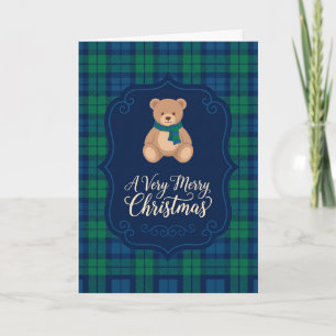 Tartan Schattig Kerstkaart met Beerwelp Kaart