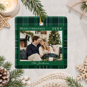 Tartan Schotland Groen Foto Kerstmis Keramisch Ornament