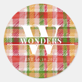 Tartan Schotlandse ruit aangepaste monogram evenem Ronde Sticker