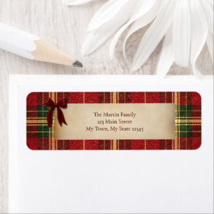 Tartan Schotlandse ruit kerst rode strik adreslabe Etiket