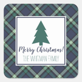 Tartan Schotlandse ruit Kerstmis, marineblauwe en  Vierkante Sticker