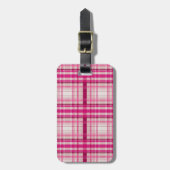 Tartan Schots roze wit Plaid Classic Blue Bagagelabel (Voorkant verticaal)