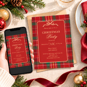Tartan Schotse Rood Groen Strik Kerstfeest Kaart
