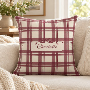 Tartan Schotse ruit Bourgondië Crème Boog Naam Kussen