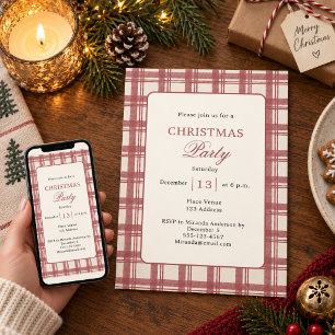 Tartan Schotse Ruit Crème Rode Kerstfeest Kaart