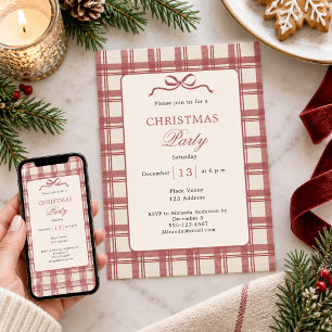 Tartan Schotse Ruit Crème Rode Strik Kerstfeest Kaart