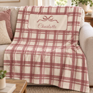 Tartan Schotse ruit Crème Rode Strik Kerstmis Fleece Deken