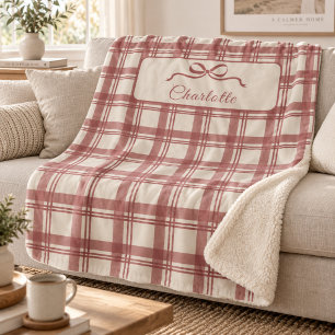 Tartan Schotse ruit Crème Stof Rode Boog Kerstmis Sherpa Deken