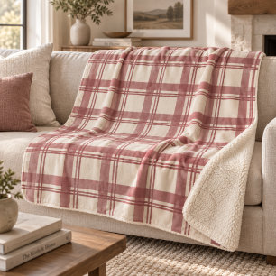 Tartan Schotse Ruit Crème Stof Rode Kleur Sherpa Deken