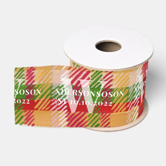 Tartan Schotse ruit Custom Monogram PAKKET Eveneme Grosgrain Lint (Spoel)