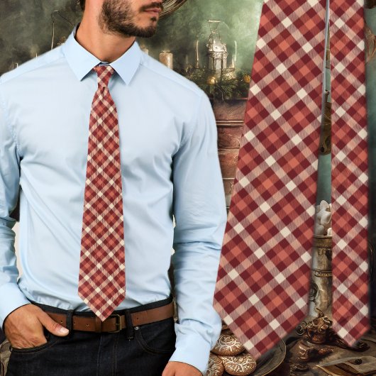 Tartan Schotse ruit Maroon en Crème Design Stropdas