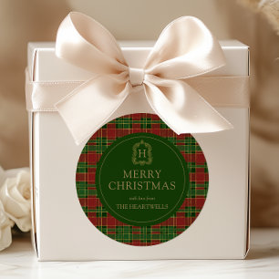 Tartan Schotse ruit Monogram Wapenschild Prettig K Ronde Sticker