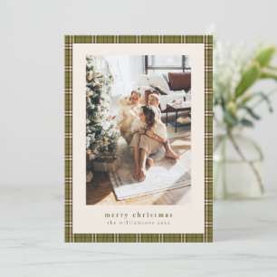 Tartan Schotse ruit olijfgroen vrolijk kerst foto Feestdagenkaart