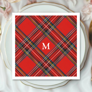 Tartan Schotse ruit Rode Kerst Monogram Servet