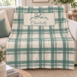 Tartan Schotse ruit Sage Groen Crème Boog Kerstmis Fleece Deken
