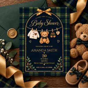 Tartan Schotse Ruit Teddybeer Jongens Baby Borrel Kaart