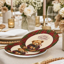 Tartan Schotse Teddybeer Kerstvakantie Papieren Bordje
