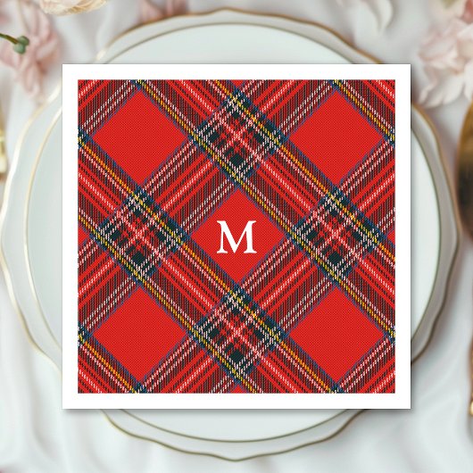 Tartan Schotsgeruit Rood Kerst Monogram Servet